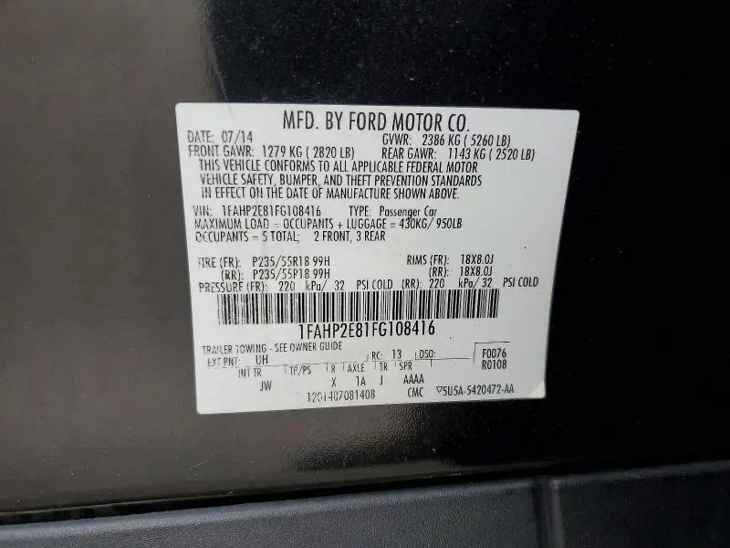 2015 FORD TAURUS SEL  