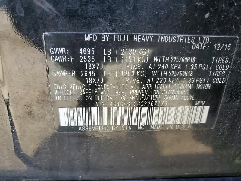 2016 SUBARU OUTBACK 2.5I LIMITED  