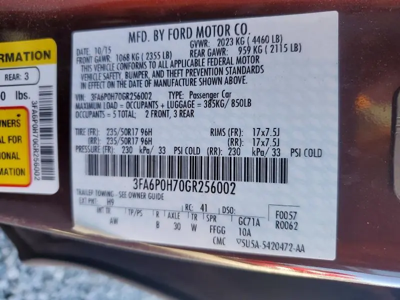 2016 FORD FUSION SE  