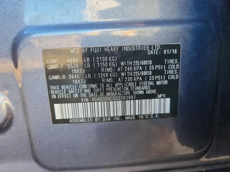 2016 SUBARU OUTBACK 2.5I LIMITED  