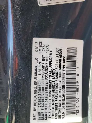2013 HONDA ODYSSEY EXL  