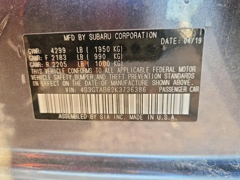 2019 SUBARU IMPREZA   