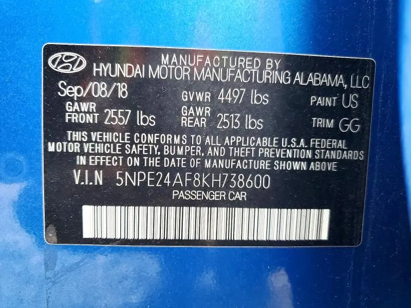 2019 HYUNDAI SONATA SE  