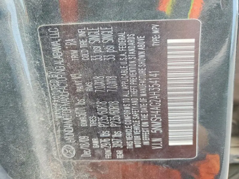 2010 HYUNDAI SANTA FE SE  