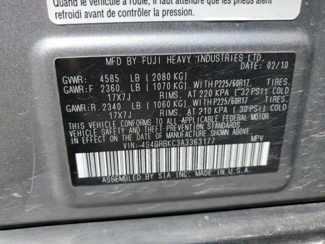 2010 SUBARU OUTBACK 2.5I LIMITED  