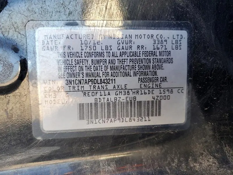 2013 NISSAN VERSA S  