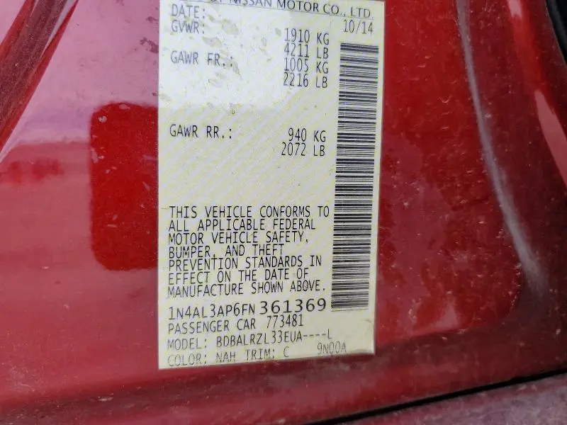 2015 NISSAN ALTIMA 2.5 SL  