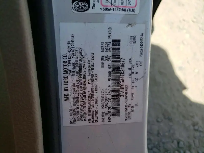 2012 FORD FUSION S  