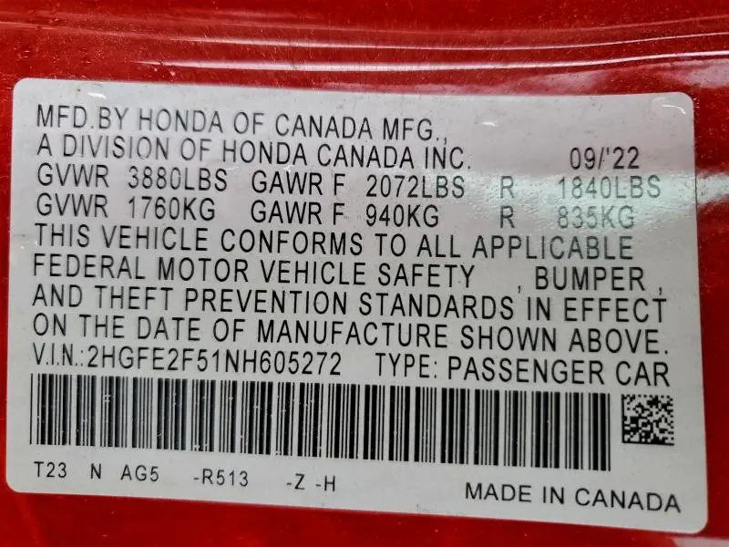 2022 HONDA CIVIC SPORT  