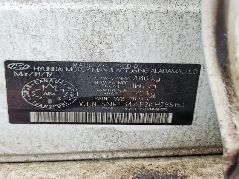 2019 HYUNDAI SONATA SEL  