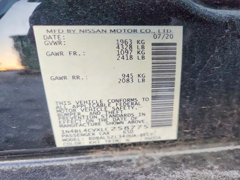 2020 NISSAN ALTIMA SR  