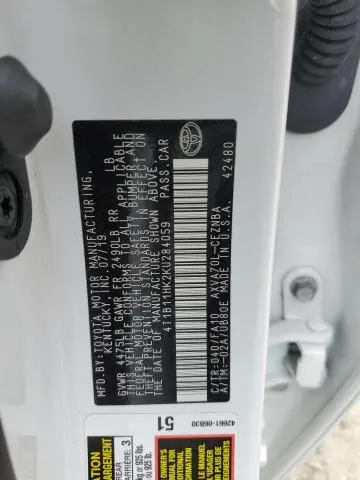 2019 TOYOTA CAMRY L  