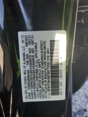 2015 HONDA PILOT EXL  