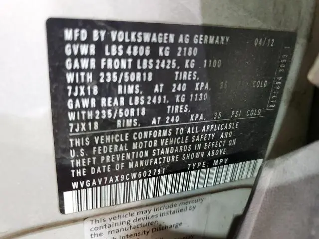 2012 VOLKSWAGEN TIGUAN S  