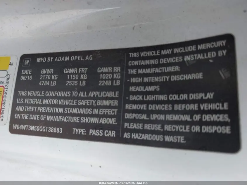 2016 BUICK CASCADA PREMIUM