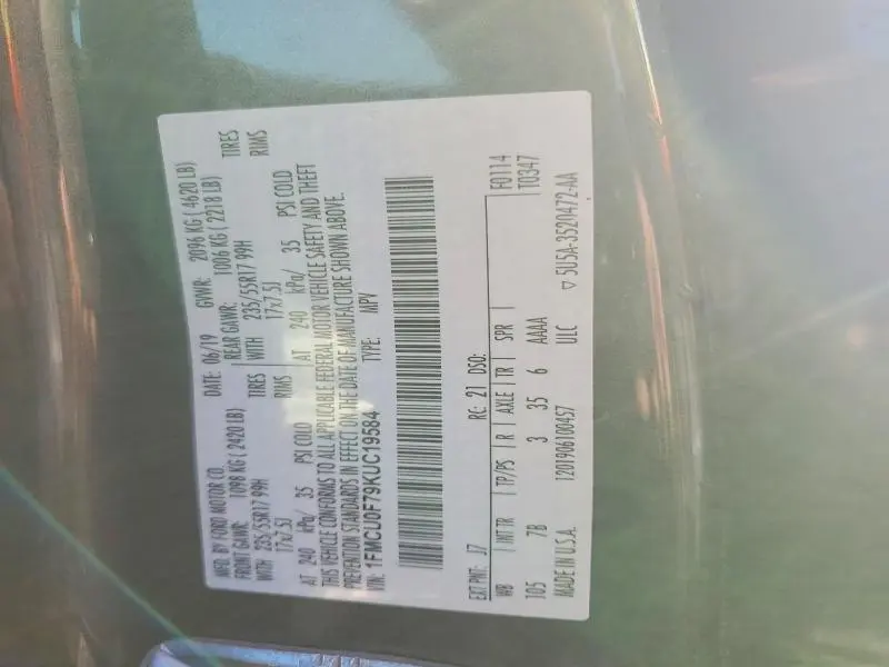 2019 FORD ESCAPE S  