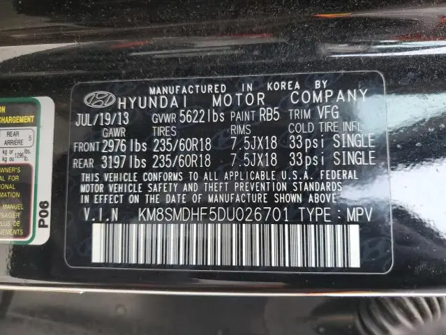 2013 HYUNDAI SANTA FE GLS  