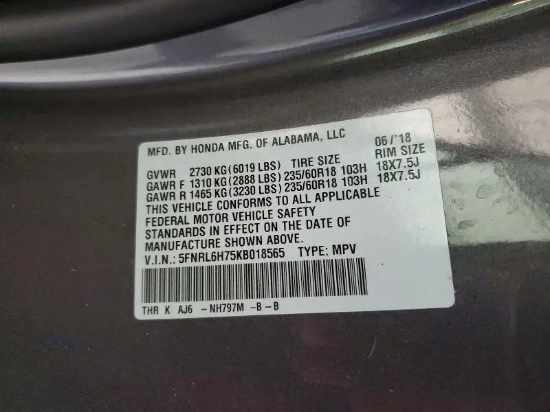 2019 HONDA ODYSSEY EXL  
