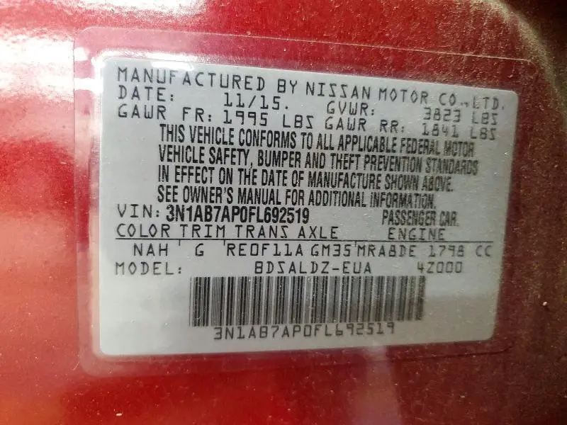 2015 NISSAN SENTRA SV  