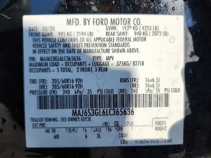 2020 FORD ECOSPORT SE  