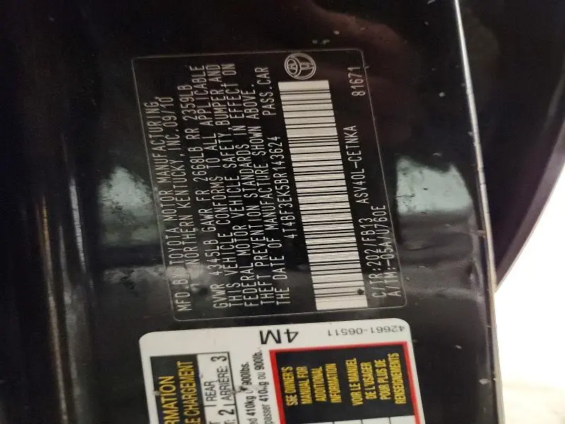 2011 TOYOTA CAMRY BASE  