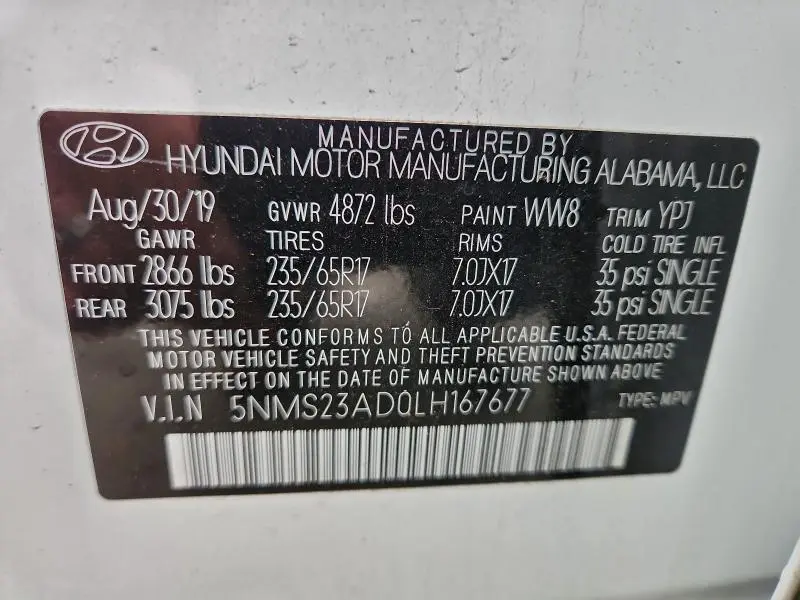 2020 HYUNDAI SANTA FE SE  