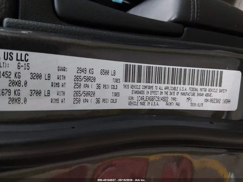 2015 JEEP GRAND CHEROKEE ALTITUDE