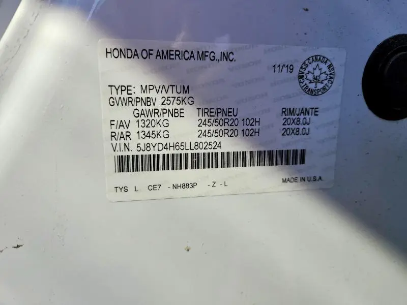 2020 ACURA MDX TECH PLUS  