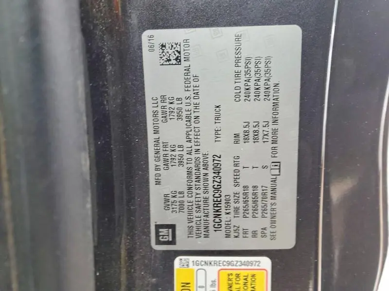 2016 CHEVROLET SILVERADO K1500 LT  