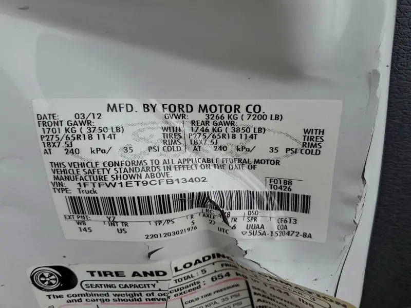 2012 FORD F150 SUPERCREW  