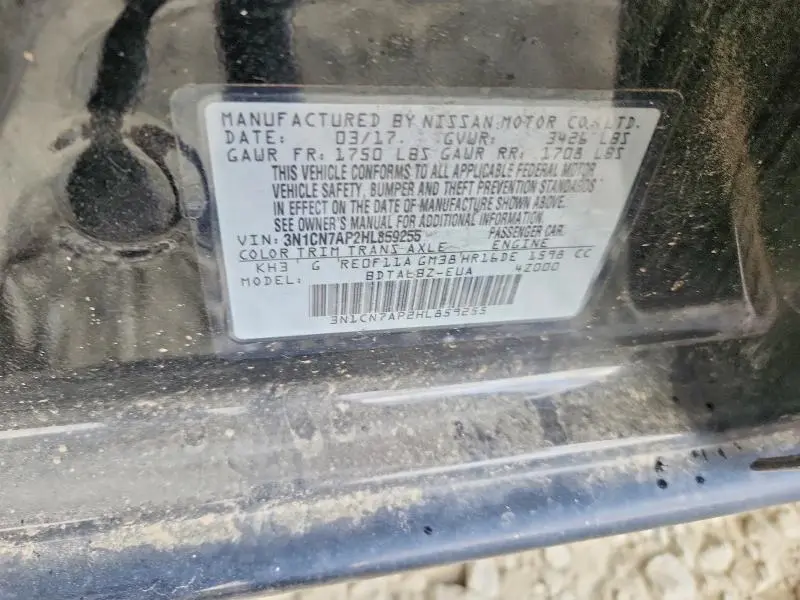 2017 NISSAN VERSA 1.6 S  
