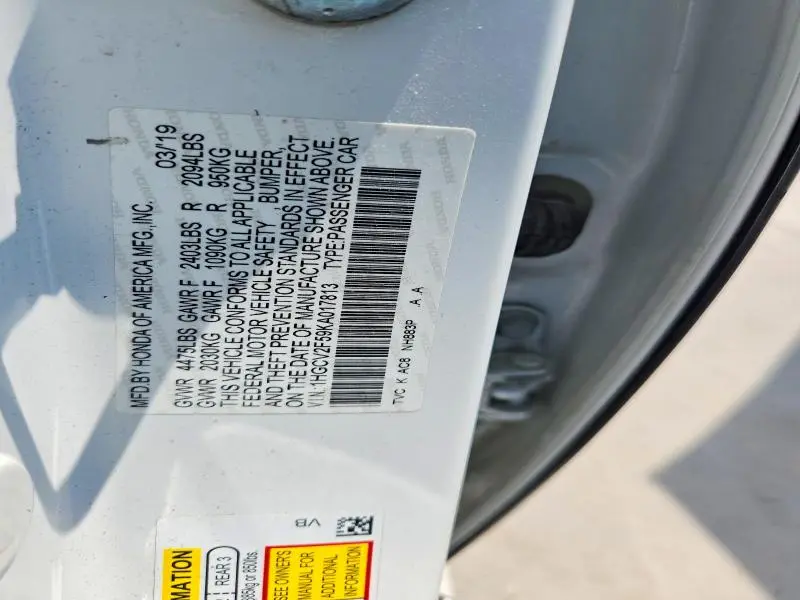 2019 HONDA ACCORD EXL  