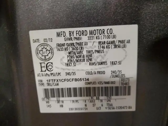 2012 FORD F150 SUPER CAB  