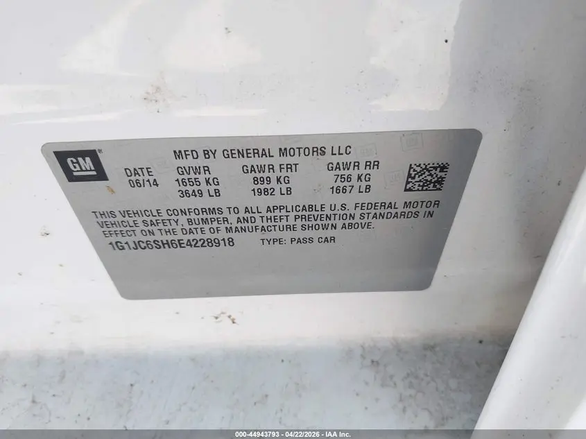 2014 CHEVROLET SONIC LT AUTO