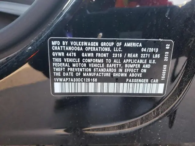 2013 VOLKSWAGEN PASSAT S  