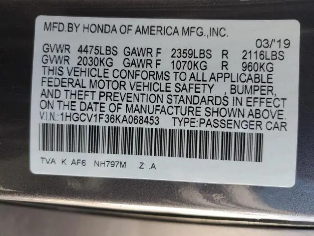 2019 HONDA ACCORD SPORT  