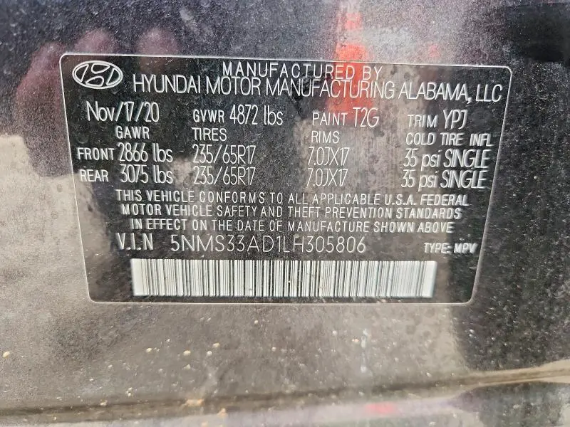 2020 HYUNDAI SANTA FE SEL  