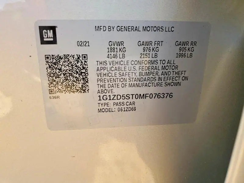 2021 CHEVROLET MALIBU LT  
