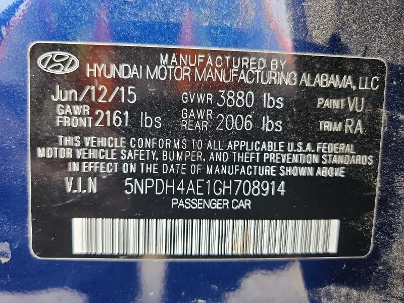 2016 HYUNDAI ELANTRA SE  
