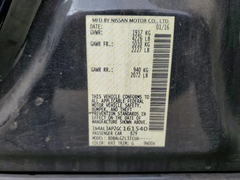 2016 NISSAN ALTIMA 2.5 S  