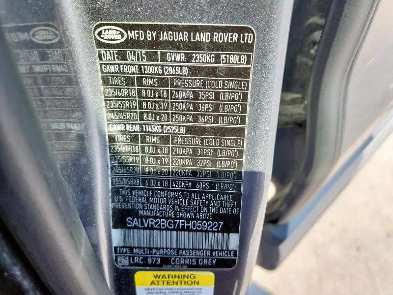 2015 LAND ROVER RANGE ROVER EVOQUE PURE PREMIUM  