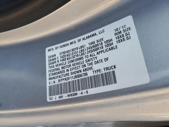 2018 HONDA RIDGELINE SPORT  