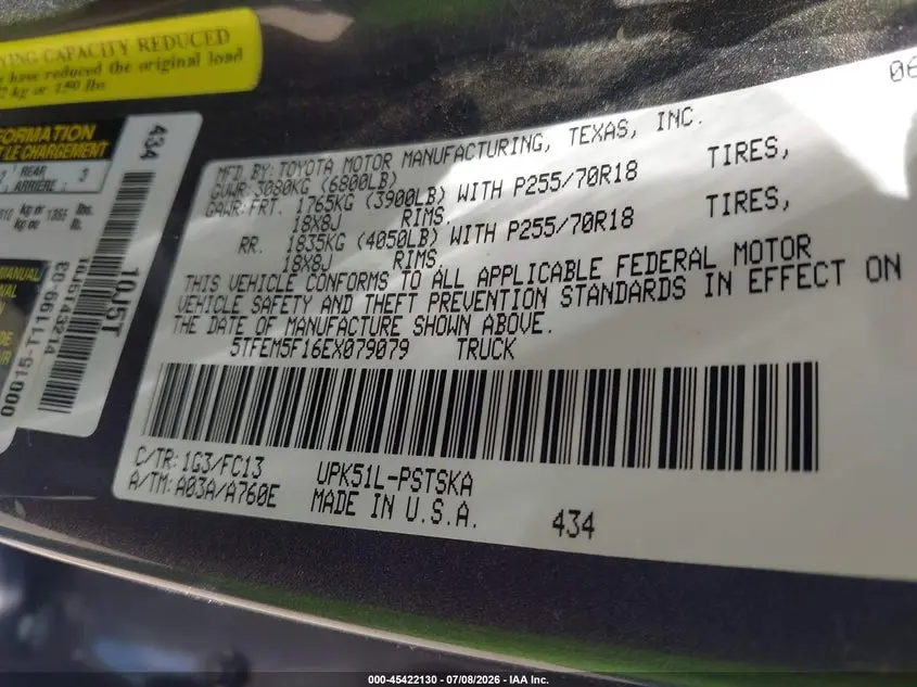 2014 TOYOTA TUNDRA SR5 4.6L V8