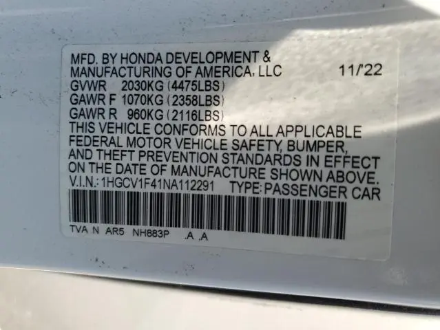 2022 HONDA ACCORD SPORT SE  