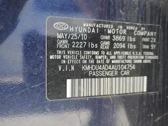 2010 HYUNDAI ELANTRA BLUE  