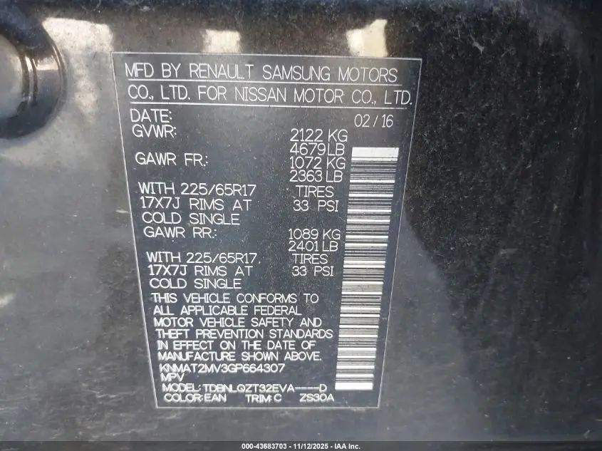 2016 NISSAN ROGUE SV