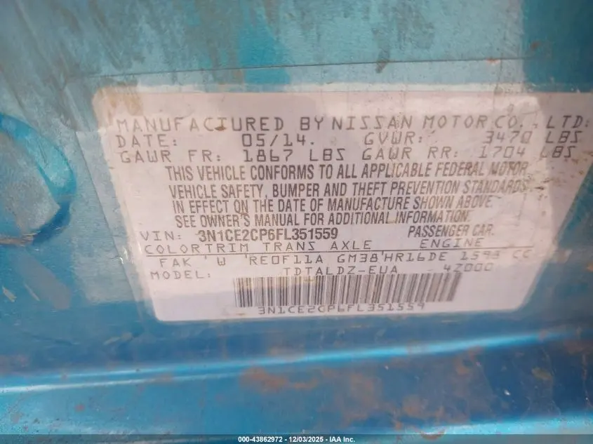 2015 NISSAN VERSA NOTE SV