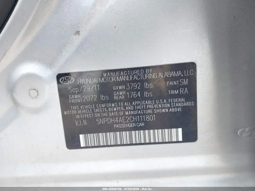 2012 HYUNDAI ELANTRA LIMITED