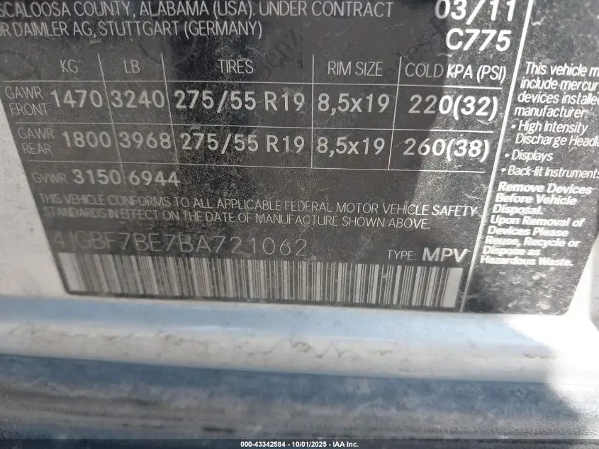 2011 MERCEDES-BENZ GL 450 4MATIC