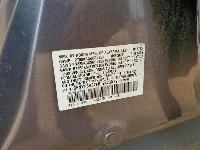 2015 HONDA PILOT SE  